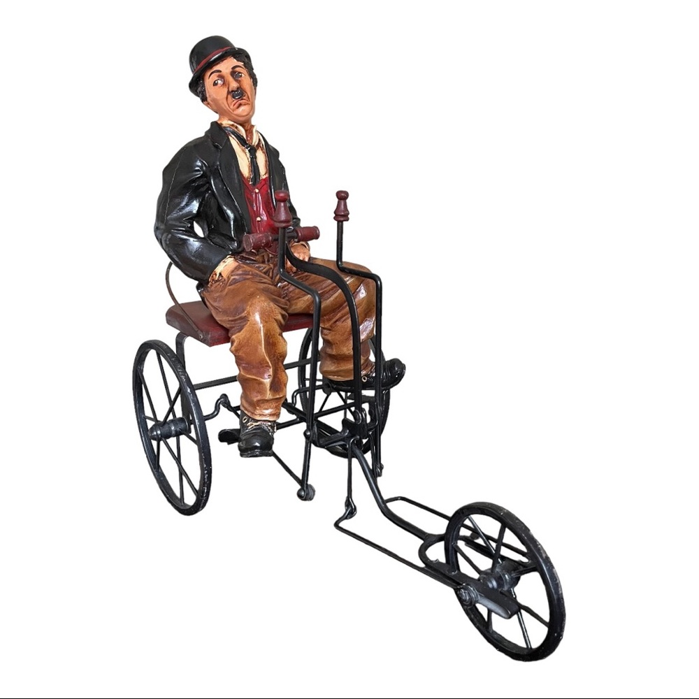 Sold! Rare Comedian Charlie Chaplin Figure On Movable Metal Tricycle Sculpture